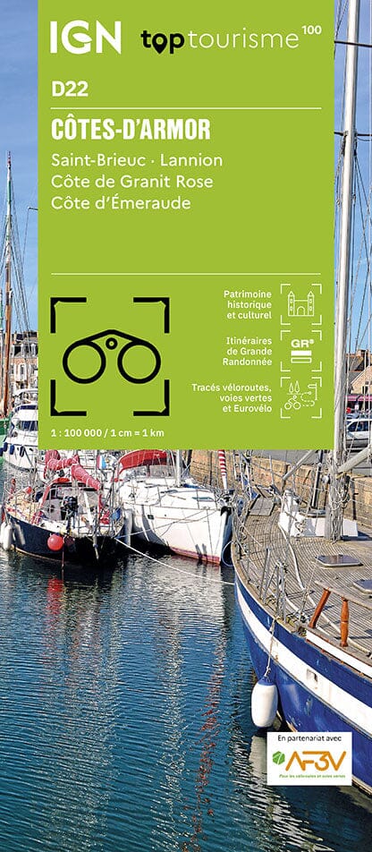 Carte touristique TOP 100 D22 - Côtes-d'Armor : St-Brieuc, Lannion, Côte de Granit Rose, Côte d'Émeraude | IGN carte routière IGN Default Title