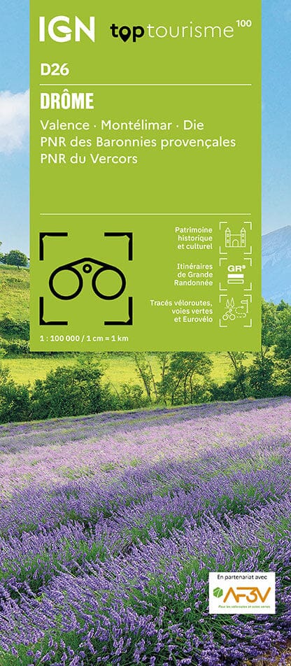 Carte touristique TOP 100 D26 - Drôme : Valence, Montélimar, Die, PNR Baronnies provençales, PNR du Vercors | IGN carte routière IGN Default Title