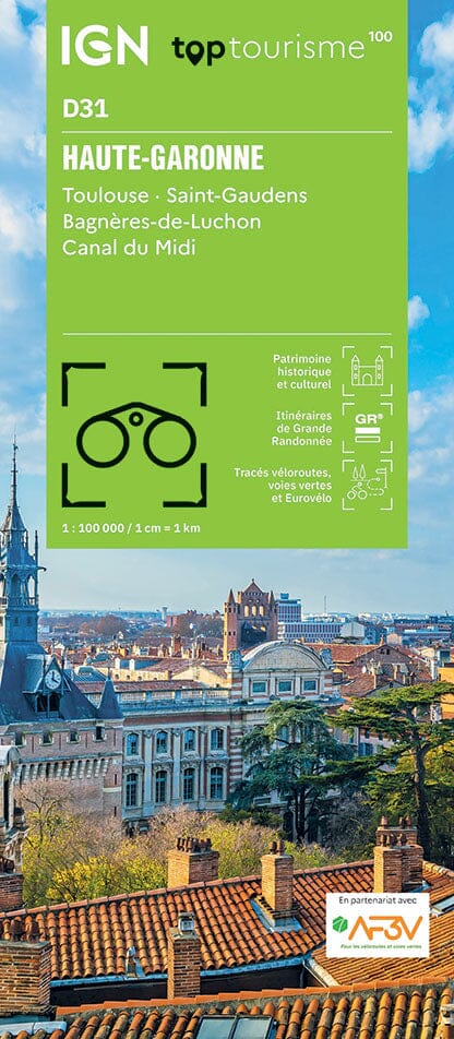 Carte touristique TOP 100 D31 - Haute-Garonne : Toulouse, St-Gaudens, Bagnères-de-Luchon, Canal du midi | IGN carte routière IGN Default Title