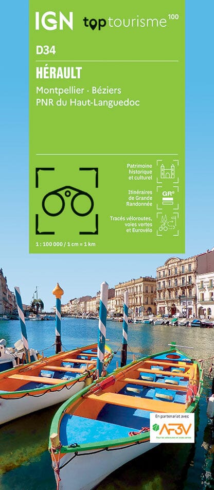 Carte touristique TOP 100 D34 - Hérault : Montpellier, Béziers, PNR Haut-Languedoc | IGN carte routière IGN Default Title