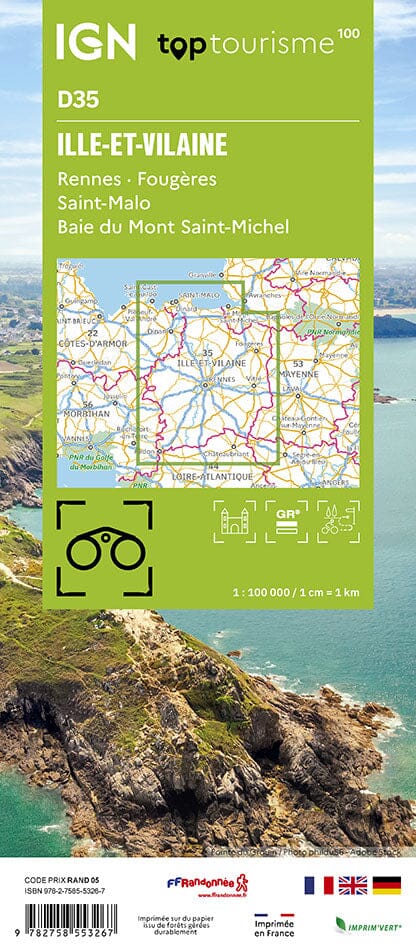 Carte touristique TOP 100 D35 - Ille-et-Vilaine : Rennes, Fougères, St-Malo | IGN carte routière IGN