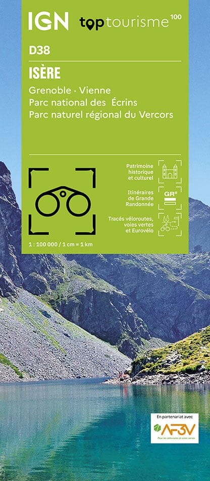 Carte touristique TOP 100 D38 - Isère : Grenoble, Vienne, PN Ecrins, PNR Vercors | IGN carte routière IGN Default Title