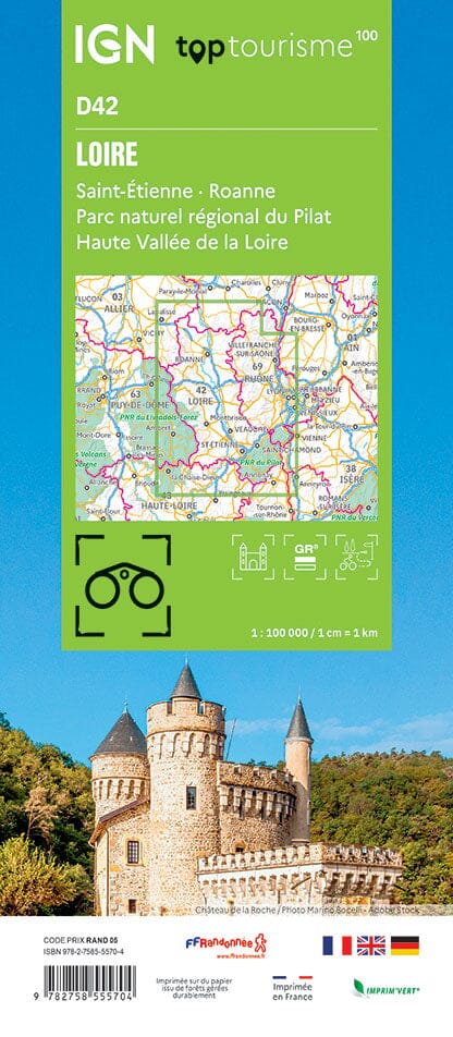 Carte touristique TOP 100 D42 - Loire : Saint-Etienne, Roanne, PNR du Pilat | IGN carte routière IGN