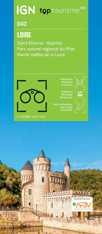 Carte touristique TOP 100 D42 - Loire : Saint-Etienne, Roanne, PNR du Pilat | IGN carte routière IGN Default Title
