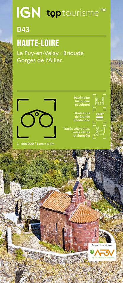 Carte touristique TOP 100 D43 - Haute-Loire : Le-Puy-en-Velay, Brioude, Gorges de l'Allier | IGN carte routière IGN Default Title