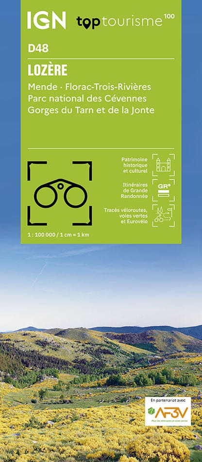 Carte touristique TOP 100 D48 - Lozère : Mende, Florac-Trois-Rivières, PN des Cévennes | IGN carte routière IGN Default Title