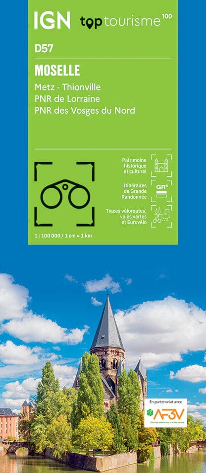 Carte touristique TOP 100 D57 - Moselle : Metz, Thionville, PNR Lorraine, PNR des Vosges du Nord | IGN carte routière IGN Default Title