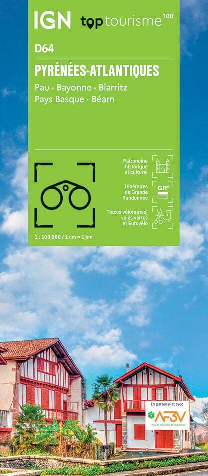 Carte touristique TOP 100 D64 - Pyrénées-Atlantiques : Pau, Bayonne, Biarritz, Pays Basque, Béarn | IGN carte routière IGN Default Title