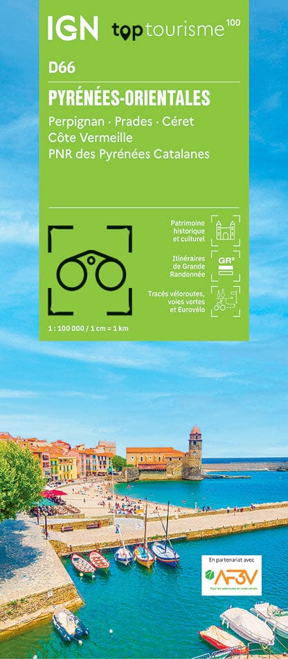 Carte touristique TOP 100 D66 - Pyrénées-Orientales : Perpignan, Prades, Céret, Côte Vermeille, PNR des Pyrénées Catalanes | IGN carte routière IGN Default Title