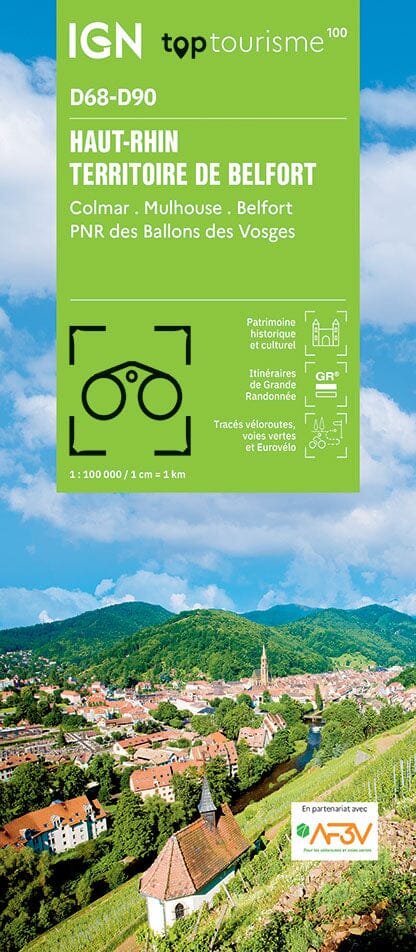 Carte touristique TOP 100 D68, D90 - Haut-Rhin, Territoire de Belfort | IGN carte routière IGN Default Title