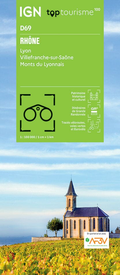 Carte touristique TOP 100 D69 - Rhône : Lyon, Villefranche-sur-Saône, Monts du Lyonnais| IGN carte routière IGN Default Title