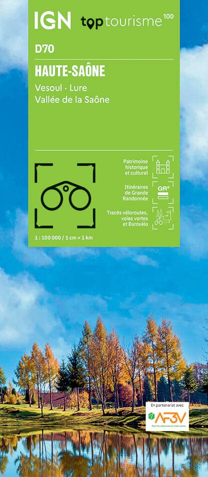 Carte touristique TOP 100 D70 - Haute-Saône : Vesoul, Lure, Vallée de la Saône | IGN carte routière IGN Default Title