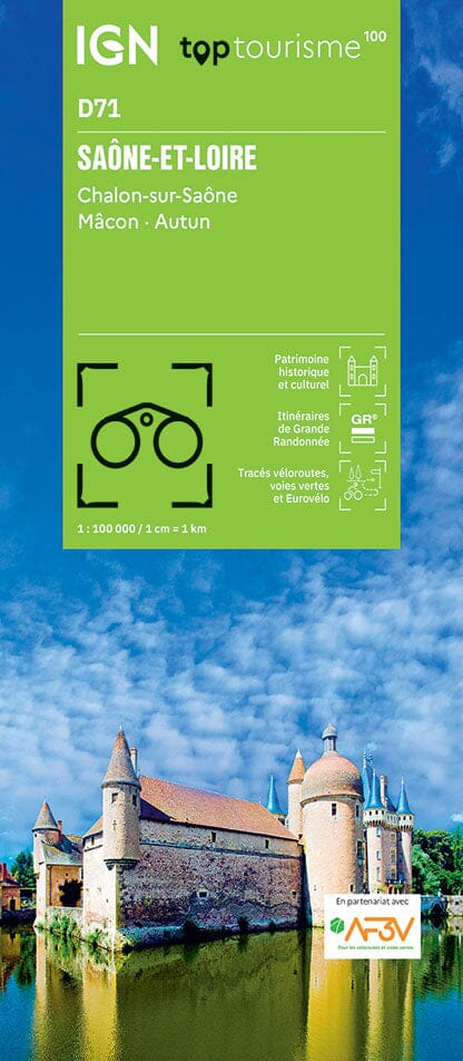 Carte touristique TOP 100 D71 - Saône-et-Loire : Chalon-sur-Saône, Mâcon, Autun | IGN carte routière IGN Default Title