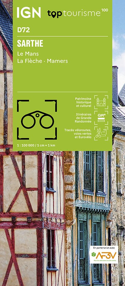 Carte touristique TOP 100 D72 - Sarthe : Le Mans, La Flèche, Mamers | IGN carte routière IGN Default Title