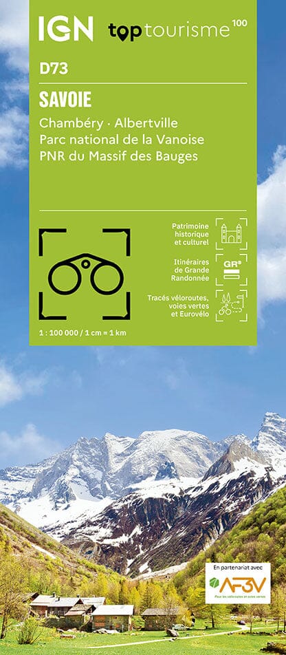 Carte touristique TOP 100 D73 - Savoie : Chambéry, Albertville, PN Vanoise, PN Bauges | IGN carte routière IGN Default Title