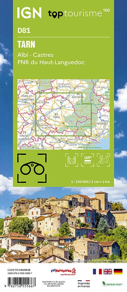 Carte touristique TOP 100 D81 - Tarn : Albi, Castres, PNR Haut-Languedoc | IGN carte routière IGN