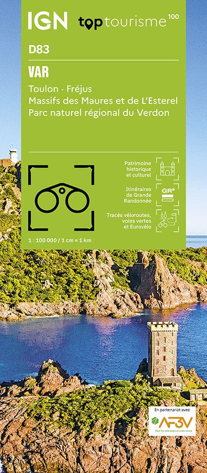 Carte touristique TOP 100 D83 - Var : Toulon, Fréjus, Massif Maures et de l'Esterel, PNR du Verdon | IGN carte routière IGN Default Title