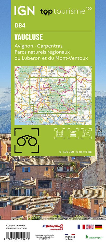 Carte touristique TOP 100 D84 - Vaucluse : Avignon, Carpentras, PNR Luberon et Mont-Ventoux | IGN carte routière IGN