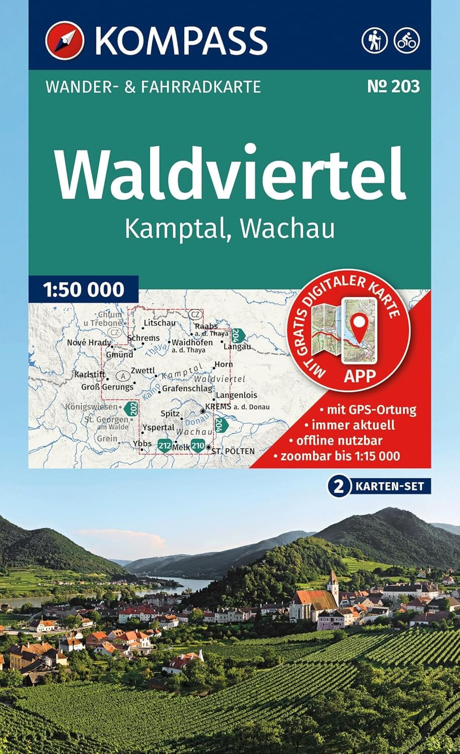 Cartes de randonnée n° 203 - Waldviertel Kampta, Wachau (Basse-Autriche) | Kompass carte de randonnée Kompass 