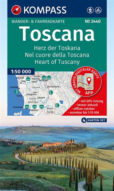 Cartes de randonnée n° 2440 - Toscane | Kompass - 1:50 000 carte de randonnée Kompass
