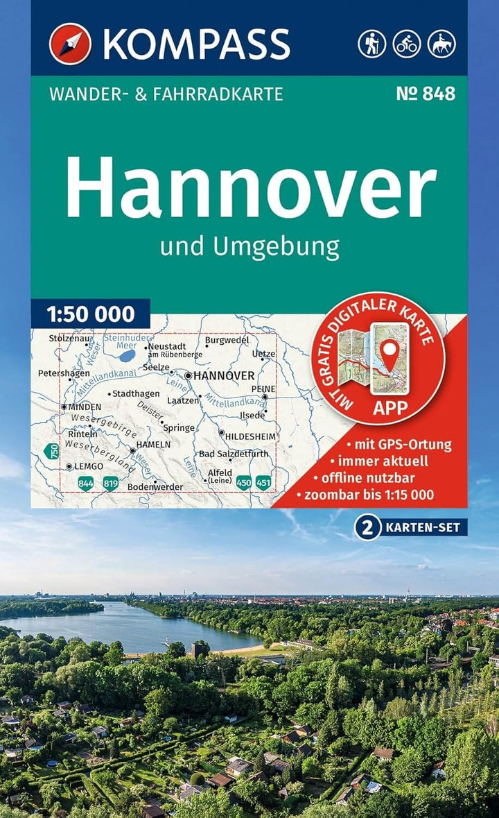 Cartes de randonnée n° 848 - Hanovre & environs (Allemagne) | Kompass - 1:50 000 carte de randonnée Kompass