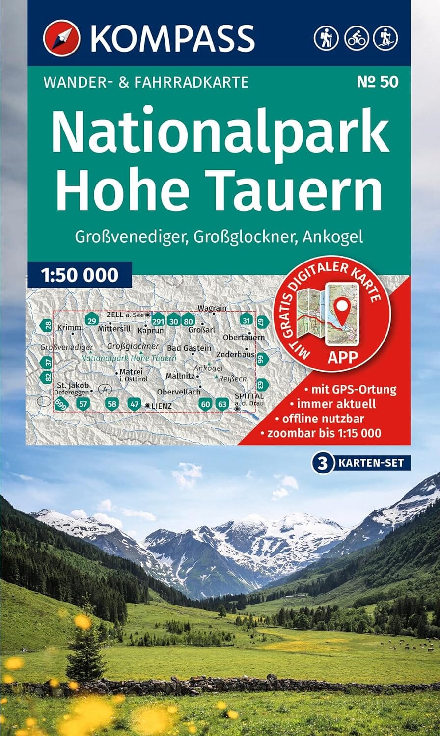 Cartes de randonnée - Parc national des Hohe Tauern (lot de 3) | Kompass - 1:50 000 carte de randonnée Kompass 