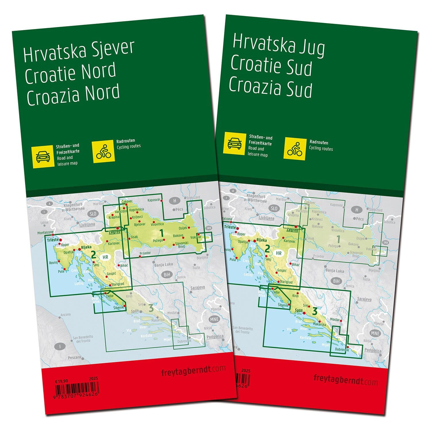 Cartes routières & cyclistes - Croatie Nord & Croatie Sud | Freytag & Berndt carte cycliste Freytag & Berndt 