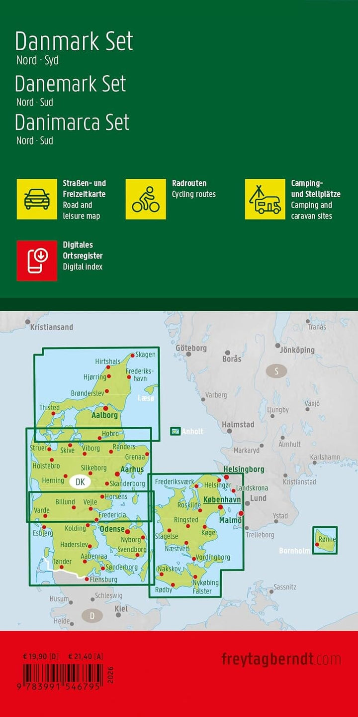 Cartes routières du Danemark Nord & Sud + itinéraires à vélo | Freytag & Berndt carte cycliste Freytag & Berndt 