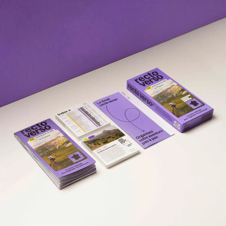 Coffret de 100 itinéraire vélo en France | Recto Verso carte de randonnée Recto Verso 