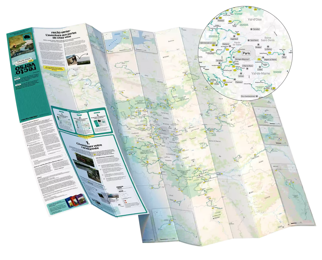 Coffret de 100 Randonnées en Ile-de-France | Recto Verso carte de randonnée Recto Verso 