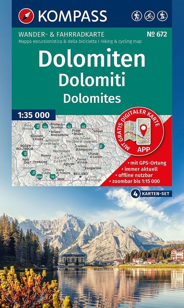 Coffret de cartes de randonnée - Dolomites - 1:35 000 | Kompass 672 carte de randonnée Kompass 