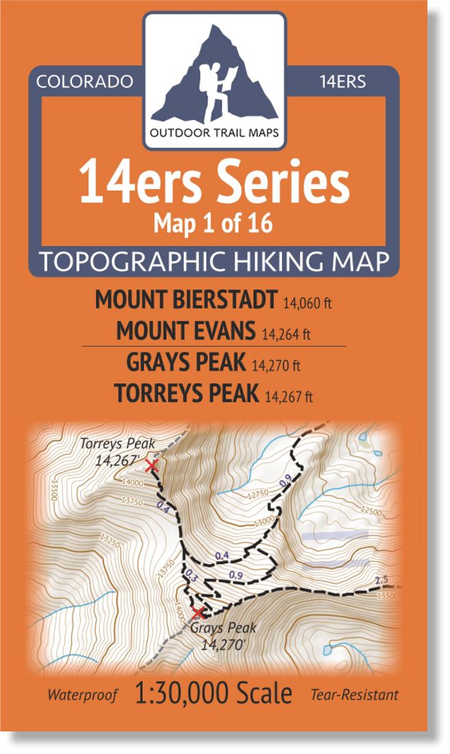 Colorado 14ers Map Series 1 of 16 - Bierstadt, Evans | Grays, Torreys | Outdoor Trail Maps LLC carte de randonnée Outdoor Trail Maps LLC