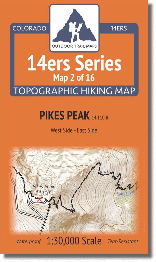 Colorado 14ers Map Series 2 of 16 - Pikes Peak (East and West) | Outdoor Trail Maps LLC carte de randonnée Outdoor Trail Maps LLC