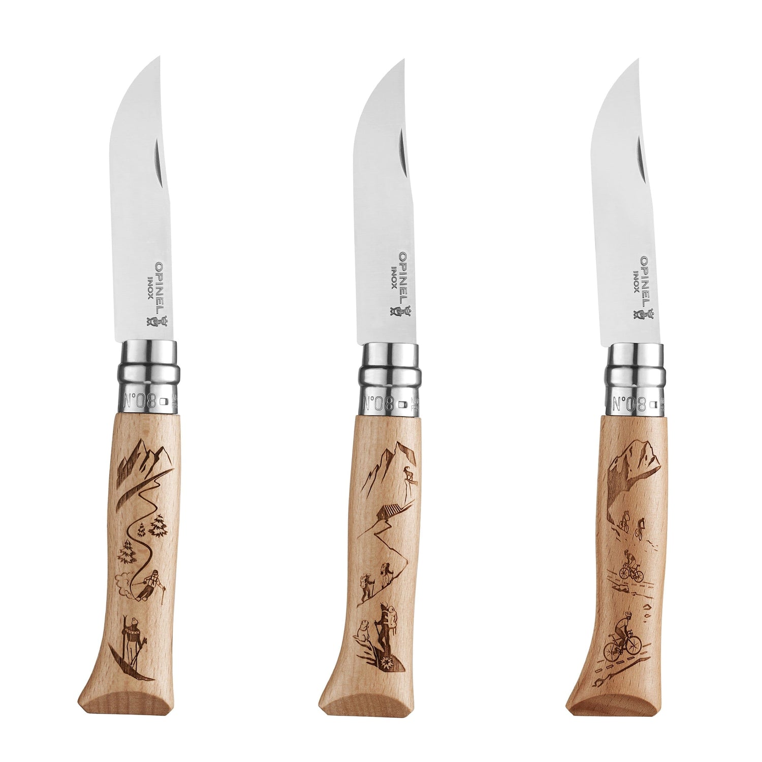 Couteau Opinel N°08 Gravé Sport Hêtre Couteau de poche Opinel 