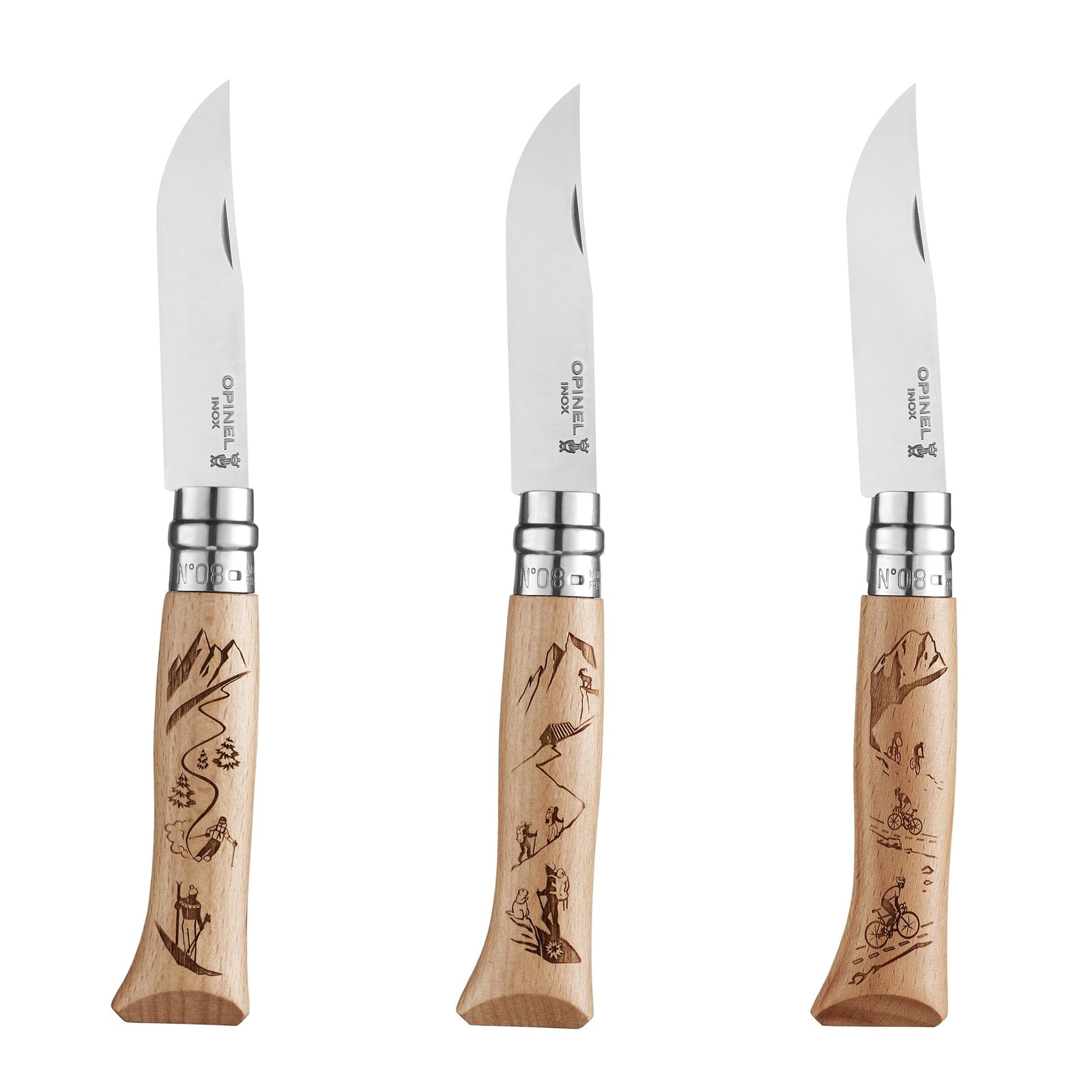 Couteau Opinel N°08 Gravé Sport Hêtre Couteau de poche Opinel 