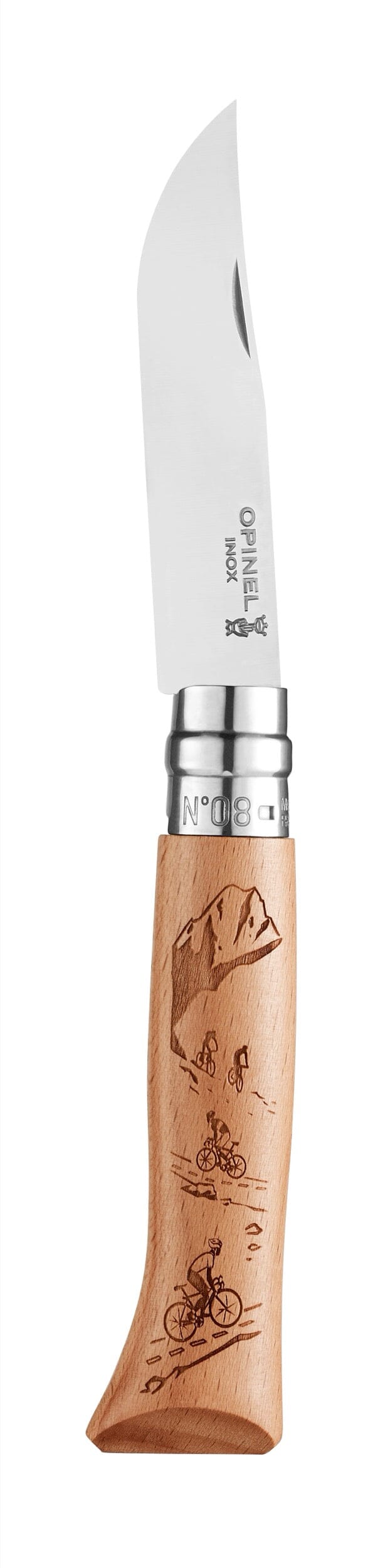 Couteau Opinel N°08 Gravé Sport Hêtre Couteau de poche Opinel Vélo 