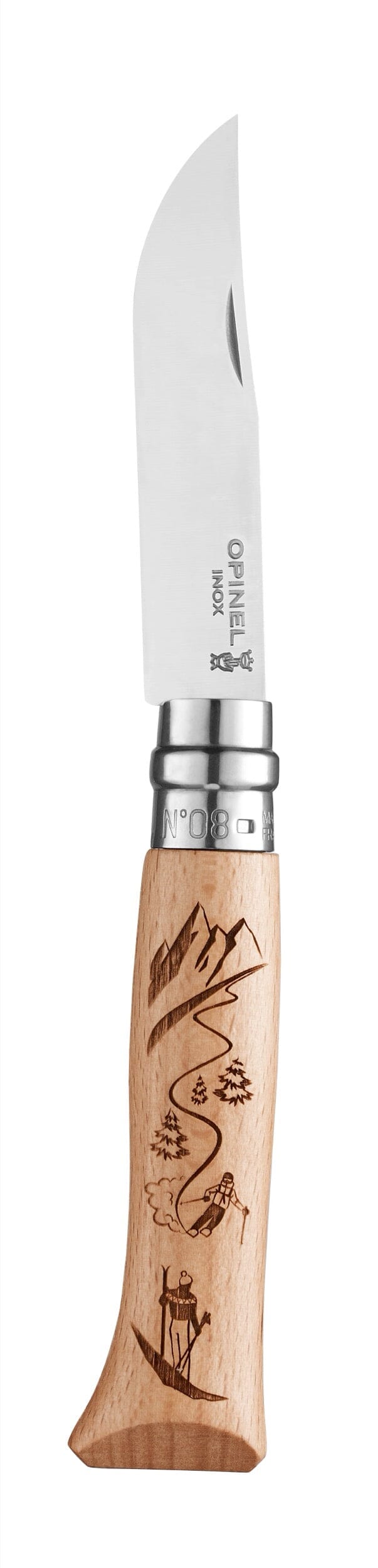 Couteau Opinel N°08 Gravé Sport Hêtre Couteau de poche Opinel Ski 