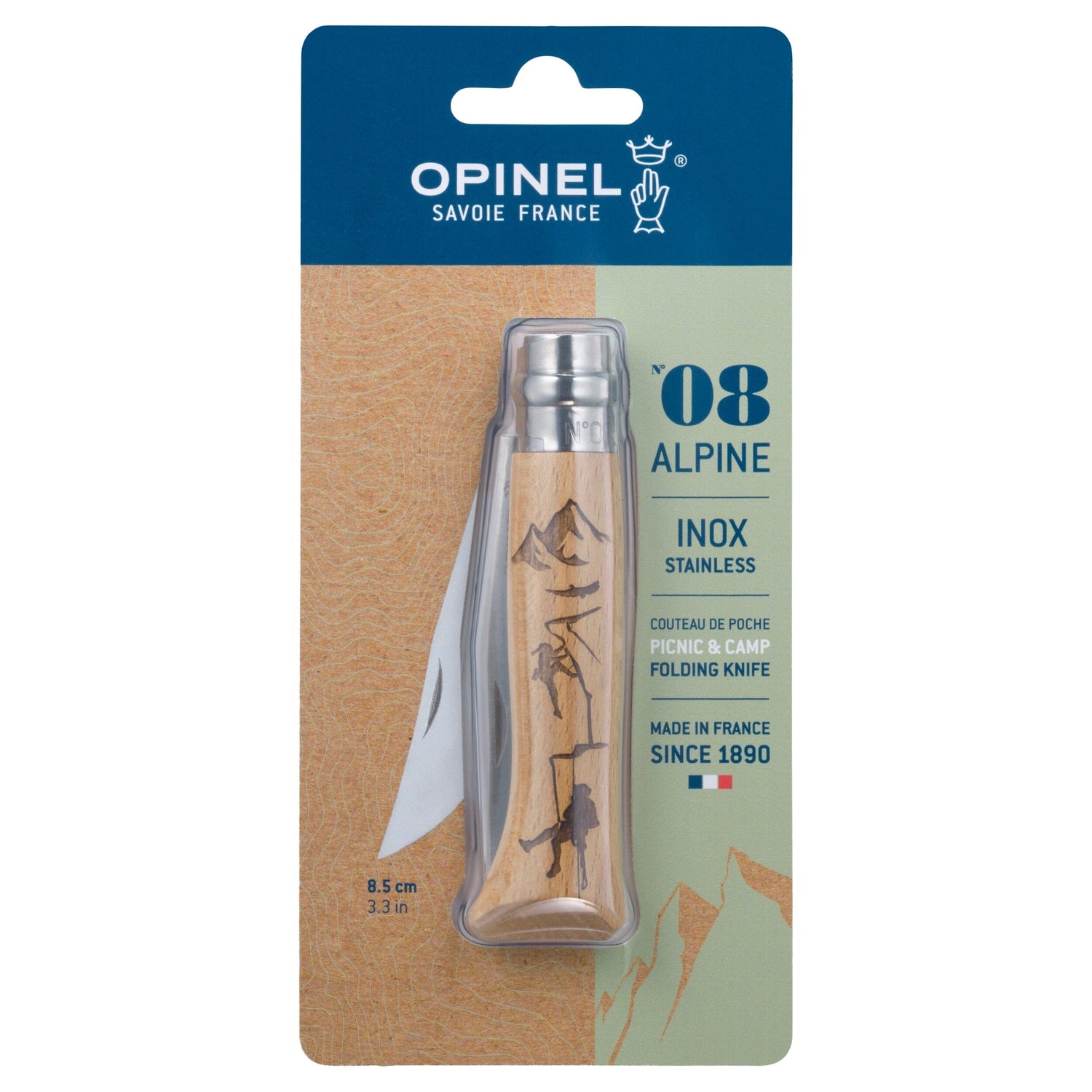 Couteau Opinel N°08 Gravé Sport Hêtre Couteau de poche Opinel 