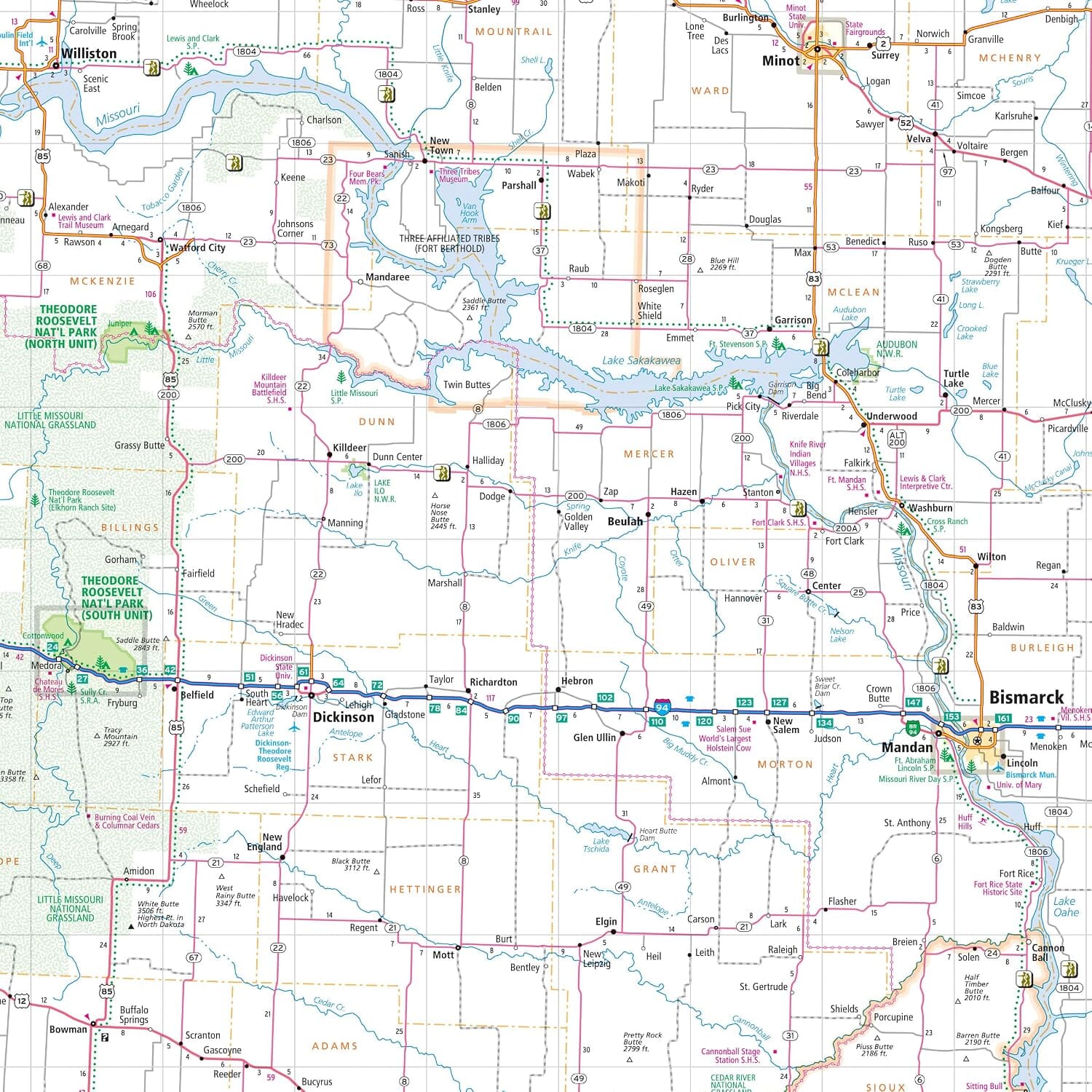 Dakota du Nord et Dakota du Sud, carte facile à lire | Rand McNally carte routière Rand McNally 