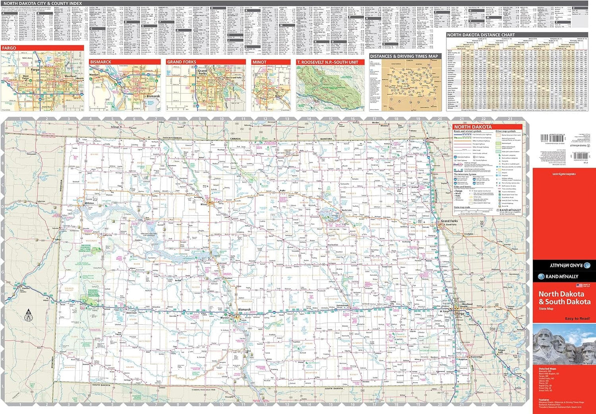 Dakota du Nord et Dakota du Sud, carte facile à lire | Rand McNally carte routière Rand McNally 