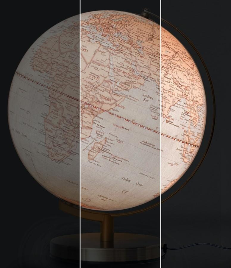 Globe bleu lumineux de diamètre 30 cm, pied métallique (en français) globe Cartotheque Egg 