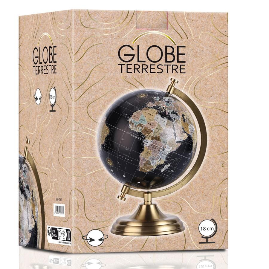 Globe rétro de diamètre 18 cm, couleur noir, avec pied en laiton (en anglais) globe Cartotheque Egg 