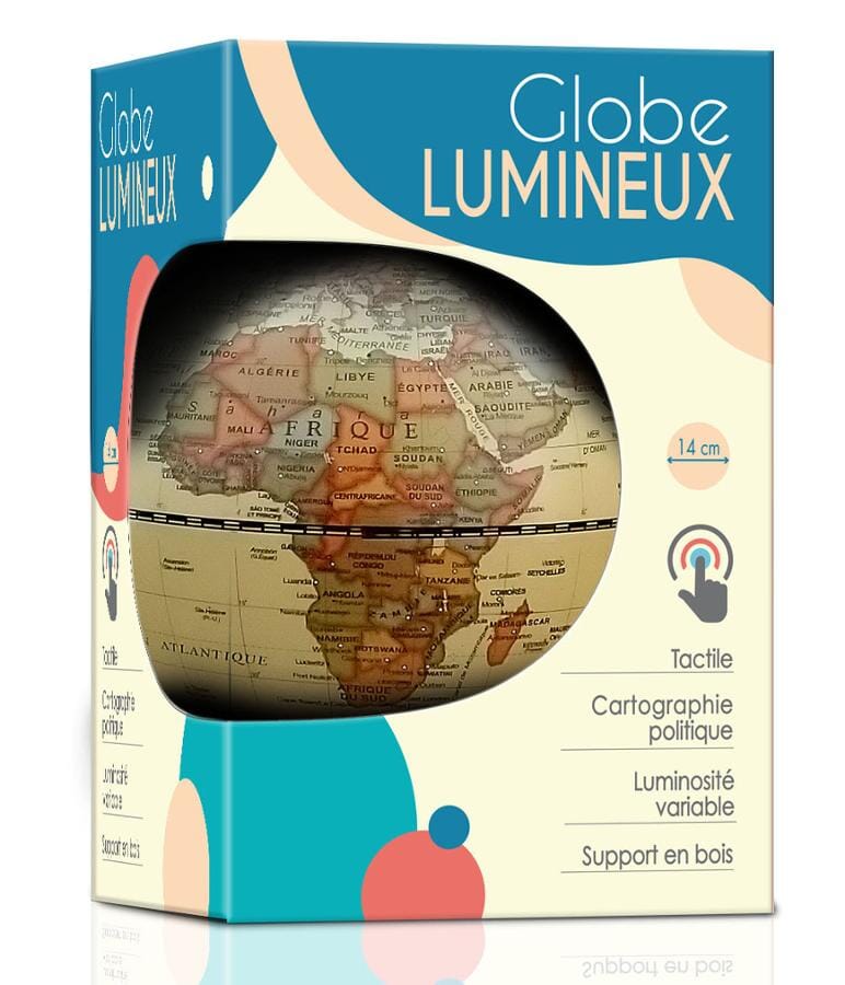 Globe terrestre lumineux de diamètre 14 cm, style antique, avec support en bois (en français) globe Cartotheque Egg 
