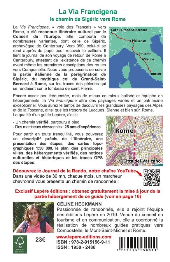 Guide de randonnée - Via Francigena, itinéraire de Sigéric du col du Grand-St-Bernard à Rome | Lepère Éditions guide de randonnée Lepère Éditions