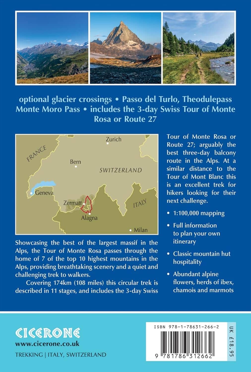 Guide de randonnées (en anglais) - Hiking the Tour of Monte Rosa: Trekking the Swiss and Italian Alps from Zermatt | Cicerone guide de randonnée Cicerone 