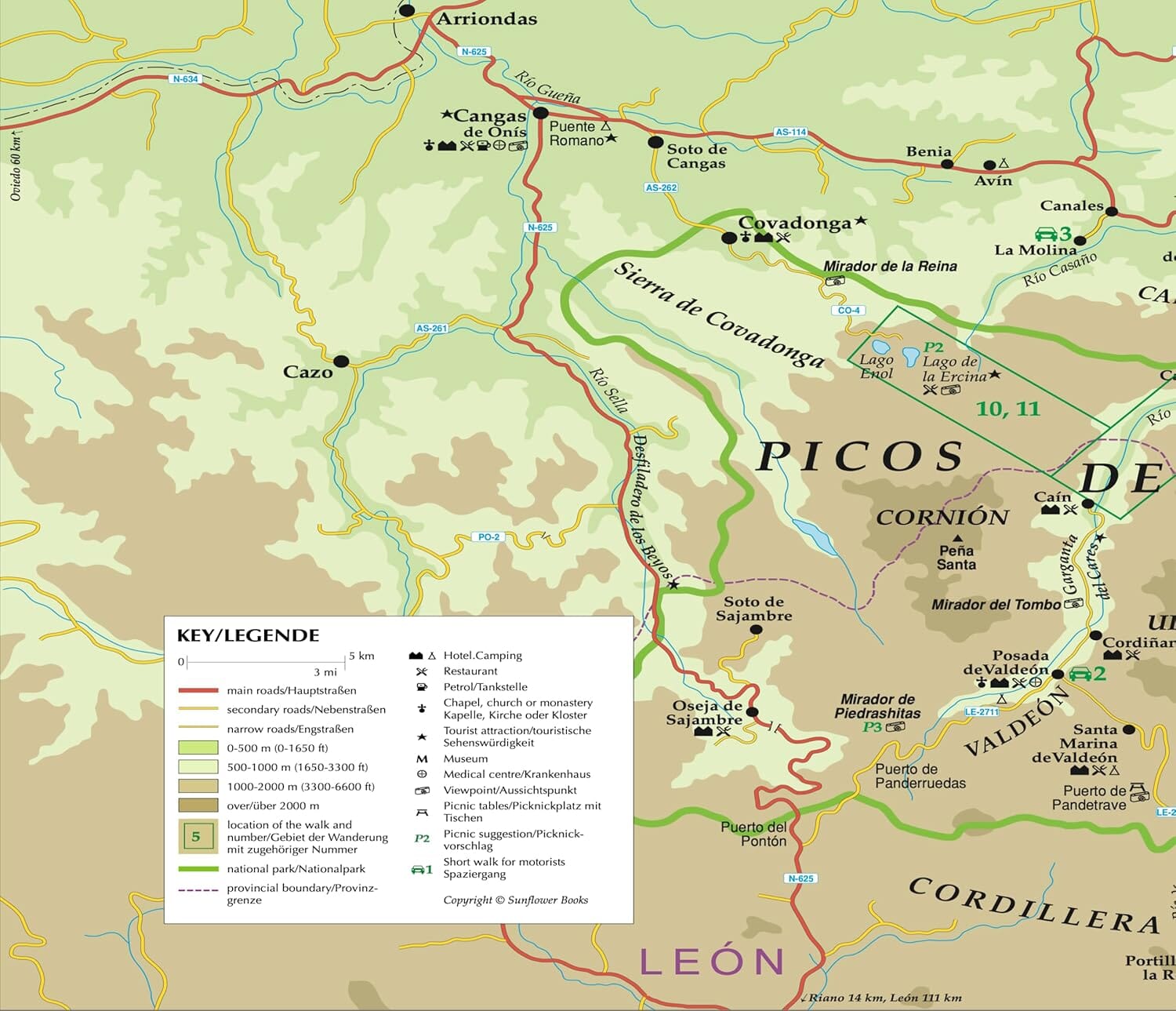 Guide de randonnées (en anglais) - Picos de Europa | Sunflower guide de randonnée Sunflower 