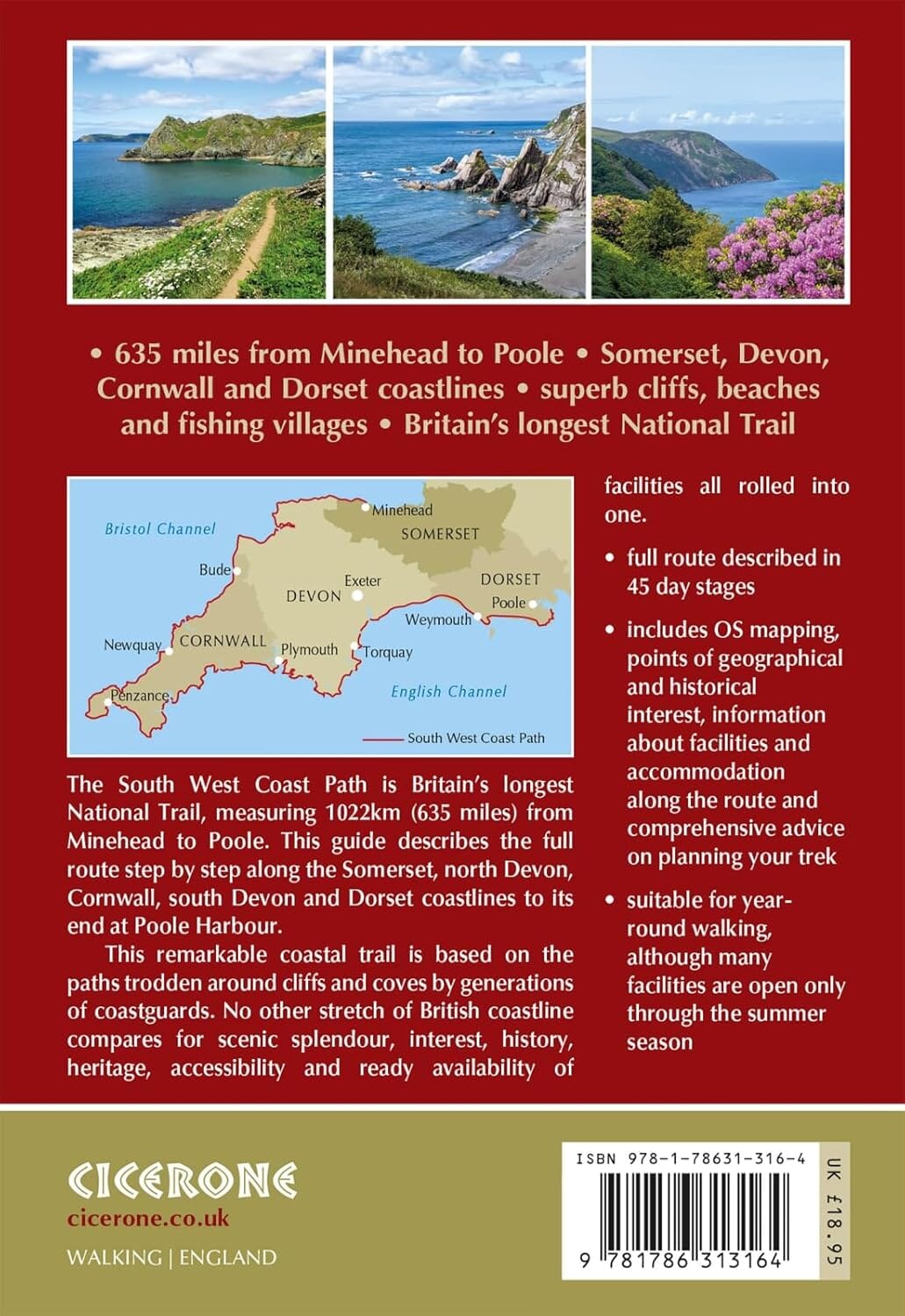 Guide de randonnées (en anglais) - The South West Coast Path National Trail, from Minehead to South Haven Point | Cicerone guide de randonnée Cicerone 