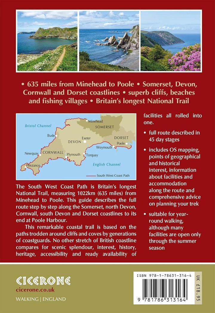Guide de randonnées (en anglais) - The South West Coast Path National Trail, from Minehead to South Haven Point | Cicerone guide de randonnée Cicerone 