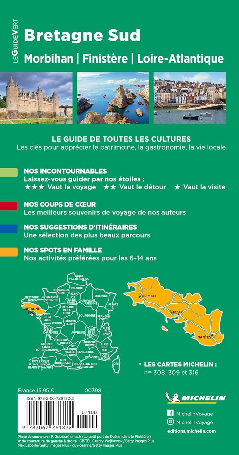 Guide Vert - Bretagne Sud : Morbihan, Finistère, Loire-Atlantique - Édition 2024 | Michelin guide de voyage Michelin 