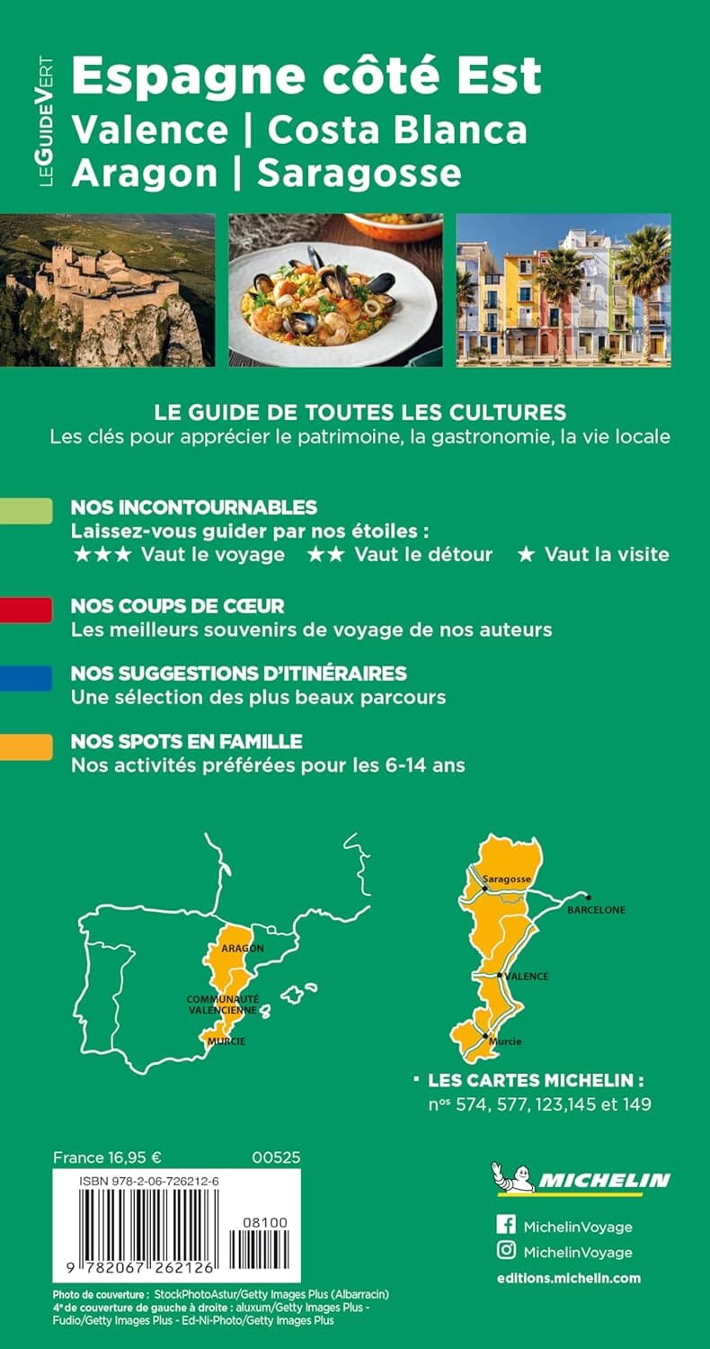 Guide Vert - Espagne Côté Est - Valence, Costa Blanca, Aragon, Saragosse - Édition 2024 | Michelin guide de voyage Michelin 